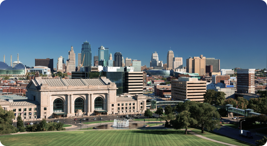 View of Kansas City Skyline with Union Station in foreground